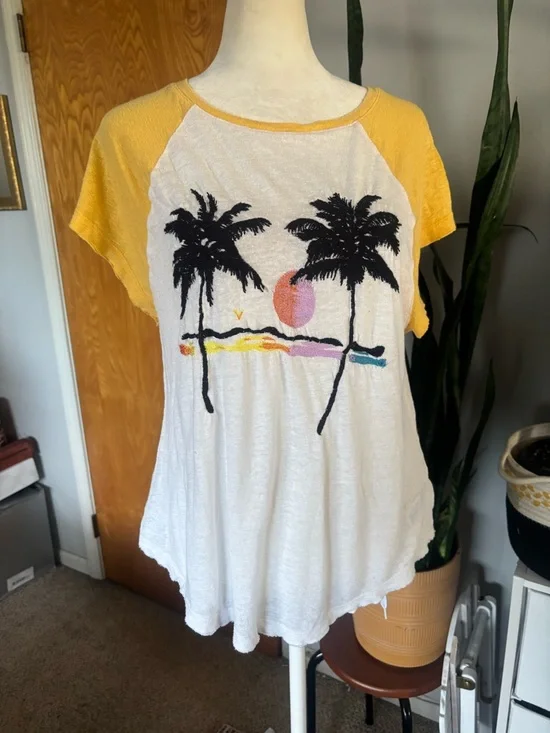 Free People Yellow Sleeve Palm Tree Graphic Tee - Picture 4 of 8